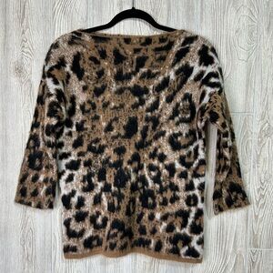 Lineamaglia Leopard Print Mohair Blend Boatneck Knit Sweater Size Small